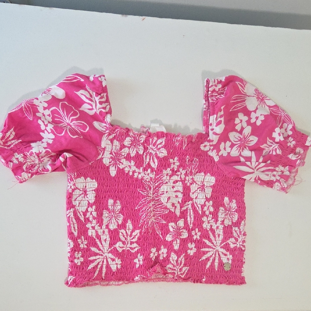 Roxy Pink and White Floral Crop Top
